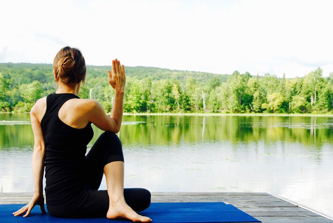 yoga, woman, nature