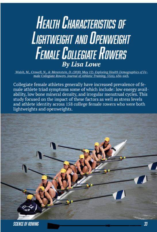 Health Characteristics of Lightweight And Openweight Female Collegiate Rowers – By Lisa Lowe